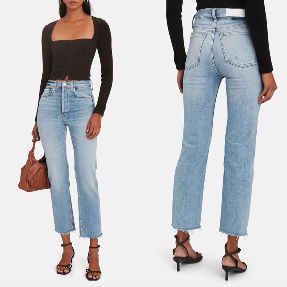 RE/DONE 70s High-Rise Stove Pipe Jeans in Light Stone Wash - 31